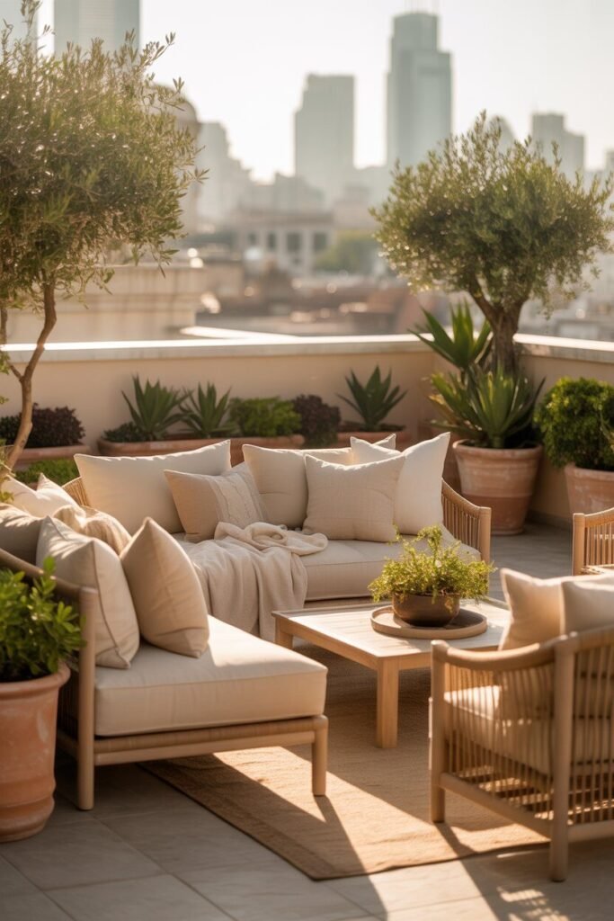 Luxurious rooftop terrace ideas 14 Neutral color rooftop terrace decor.