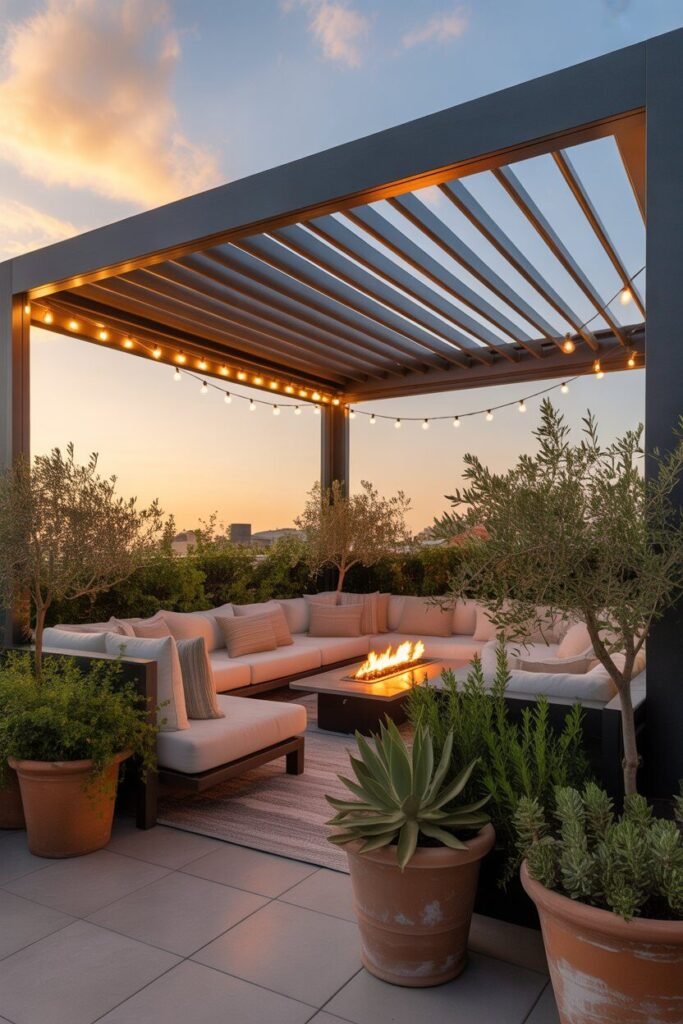 Luxurious rooftop terrace ideas 17 Modern pergola rooftop terrace design.