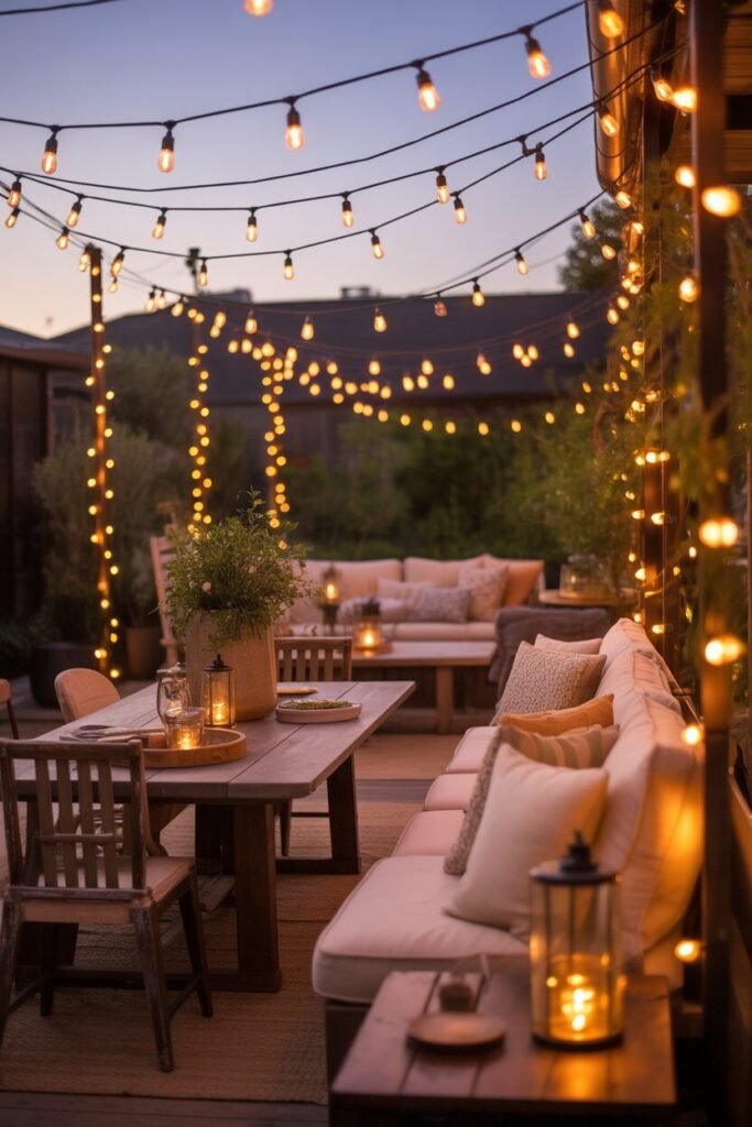 Modern backyard garden design 8 modern backyard garden design string lights