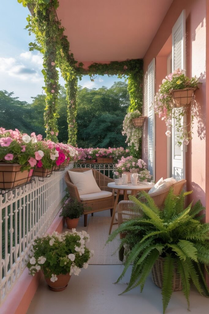 floral pink balcony aesthetic planters