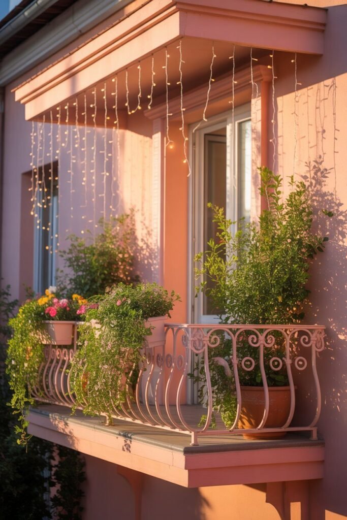  pink balcony aesthetic string lighting