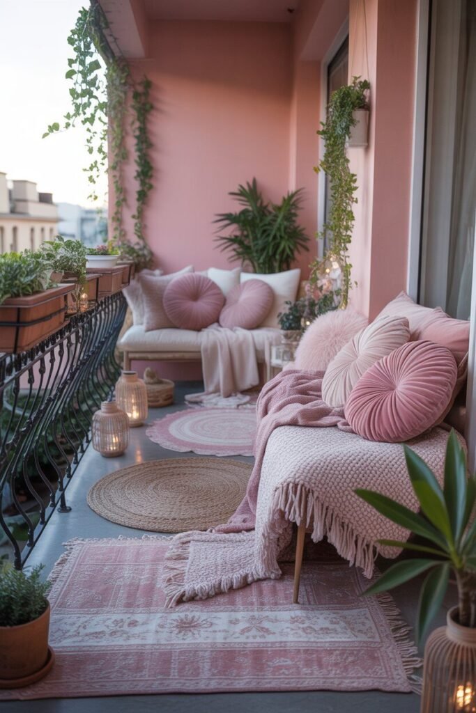  layered pink balcony aesthetic decor