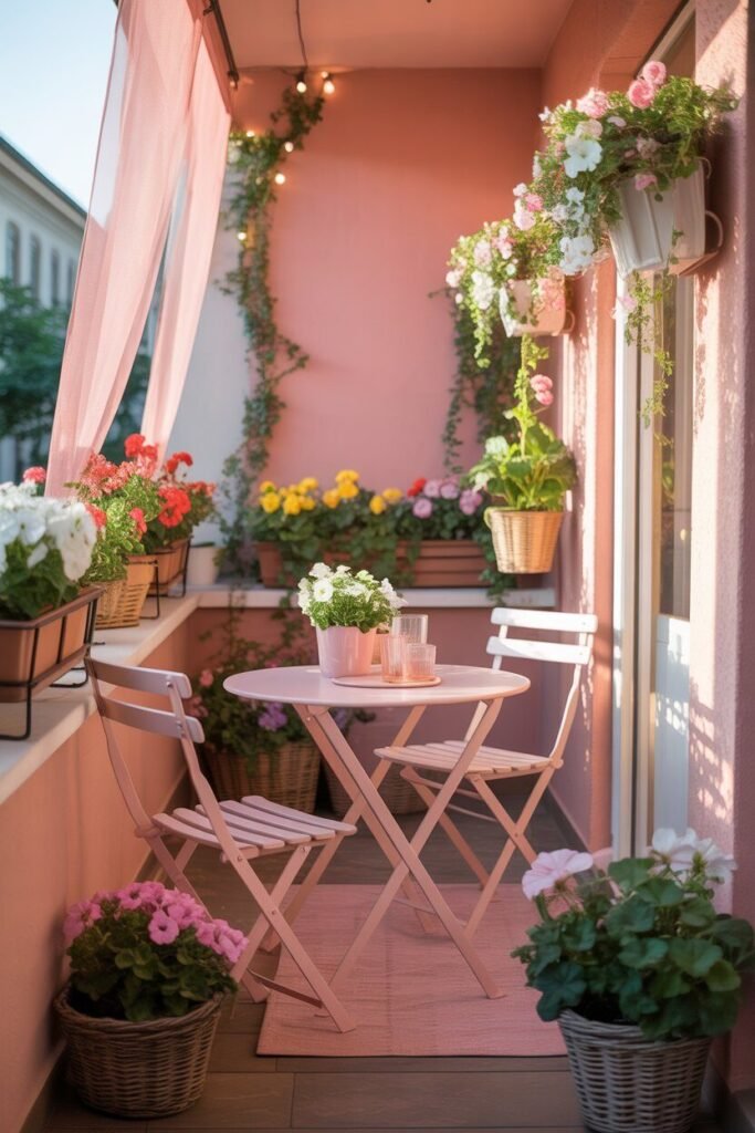 pink balcony aesthetic dining setup