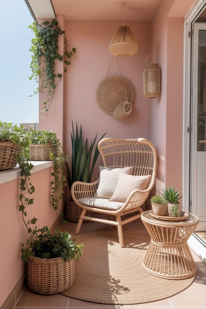  rattan pink balcony aesthetic style