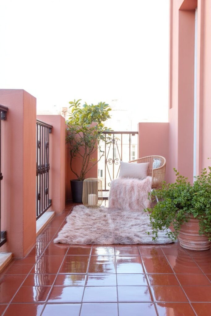 pink balcony aesthetic flooring design