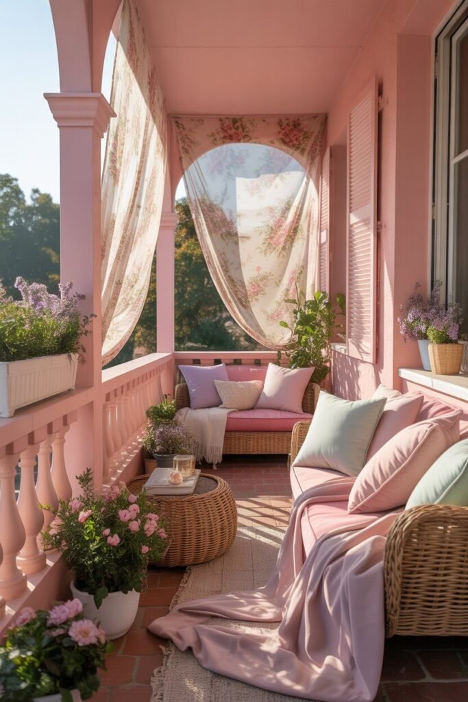 feminine pink balcony aesthetic fabrics