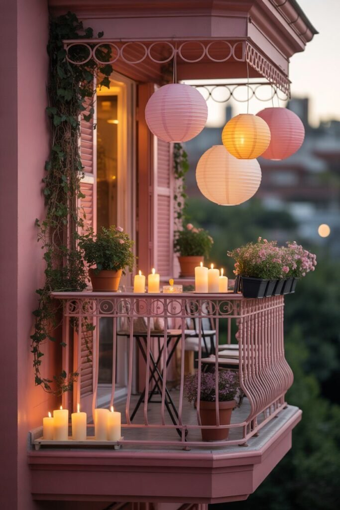 pink balcony aesthetic candle decor