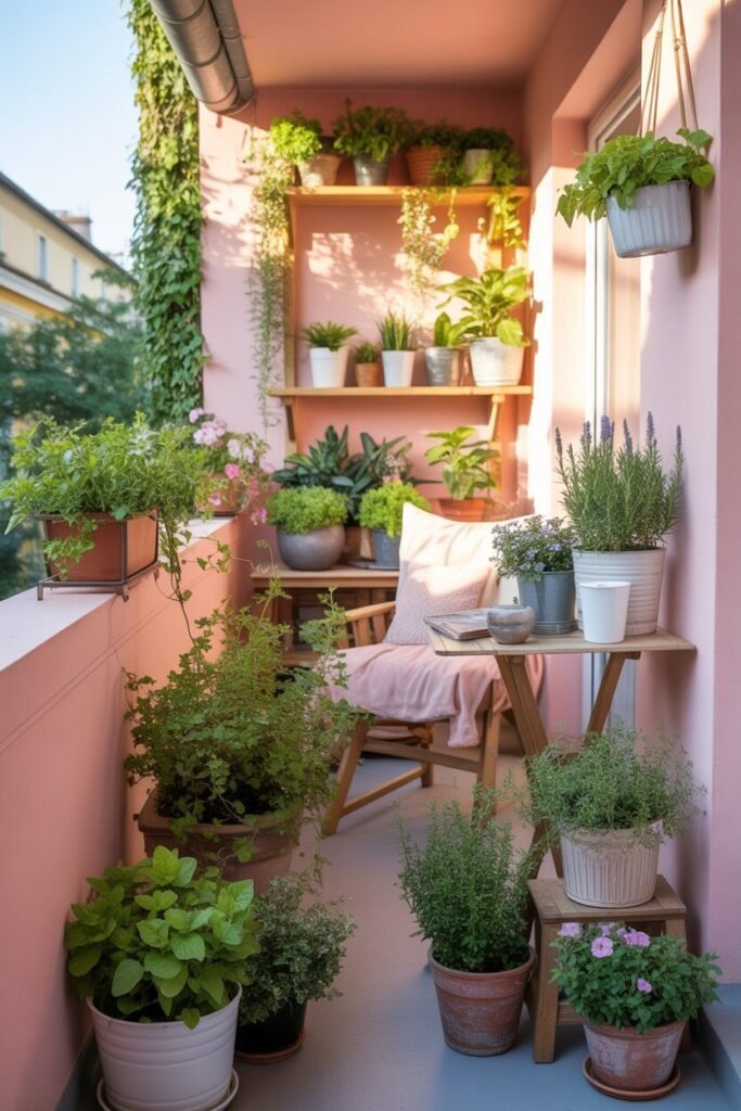 pink balcony aesthetic mini garden