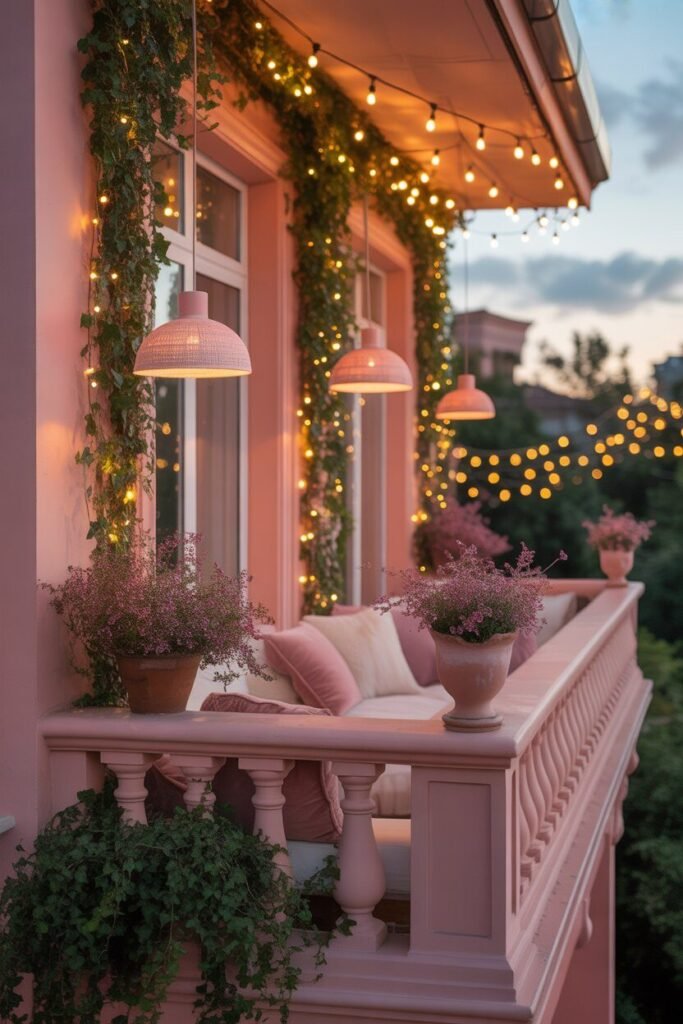 pink balcony aesthetic lighting decor