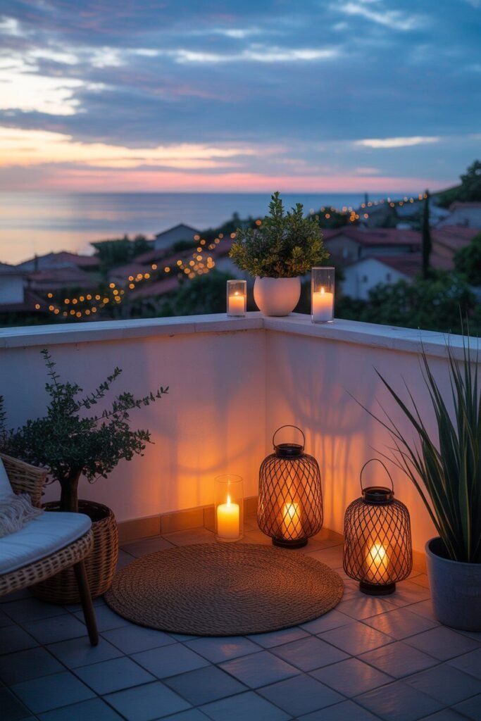 Magical night lighting ideas of balcony 3 Lantern balcony corner magical lighting