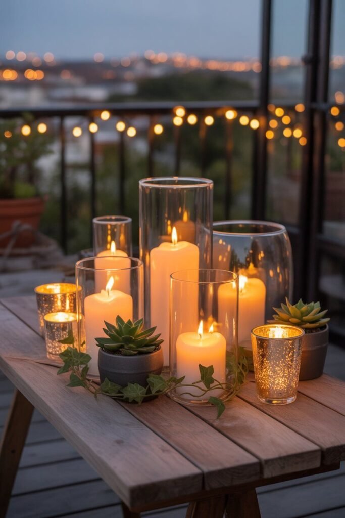 Magical night lighting ideas of balcony 6 Balcony candles magical night lighting