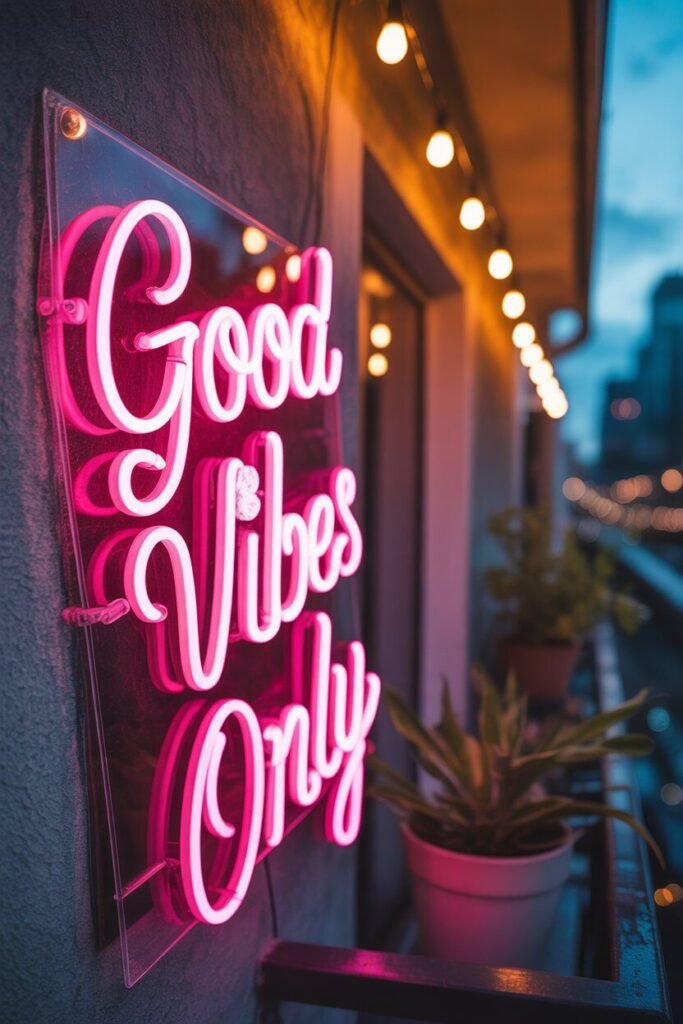 Magical night lighting ideas of balcony 7 Neon sign balcony night lighting