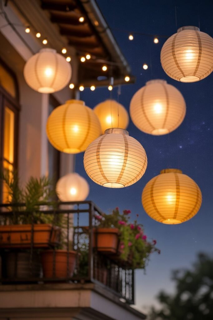 Magical night lighting ideas of balcony 10 Paper lantern balcony night lighting