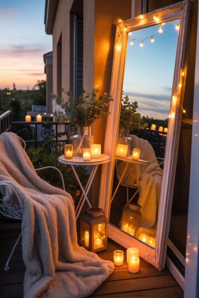 Magical night lighting ideas of balcony 19 Mirror glow balcony night lighting