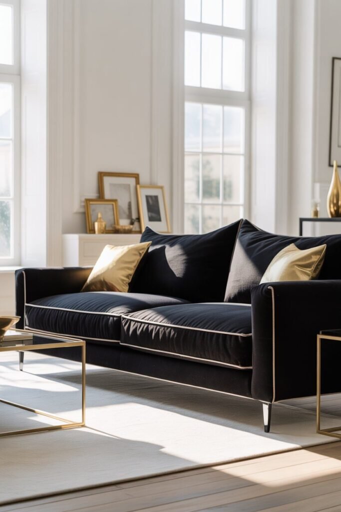 luxury white and black living room 3 black sofa in luxury white and black living room