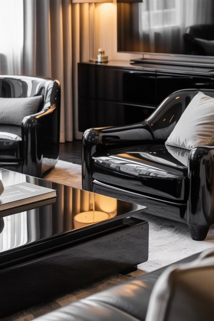 luxury white and black living room 15 glossy surfaces in luxury white and black living room