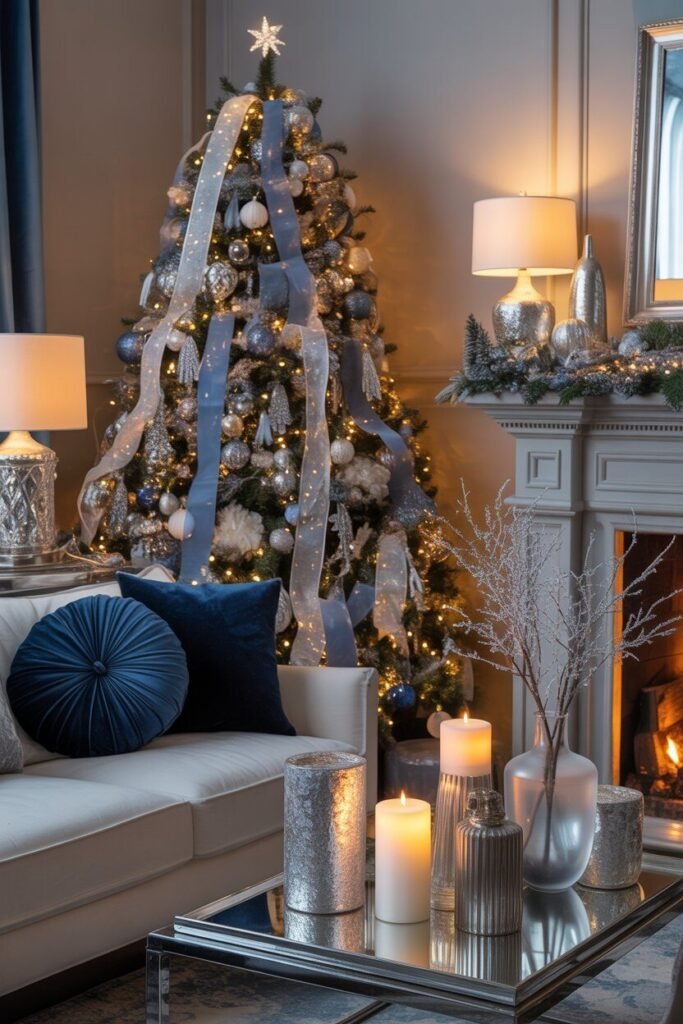 Blue christmas decor 2  elegant living room blue christmas decor