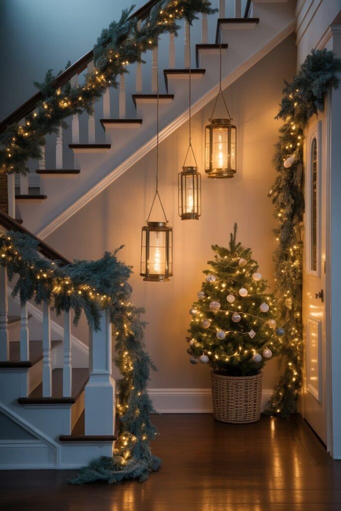 Blue christmas decor 19 blue christmas decor entryway setup