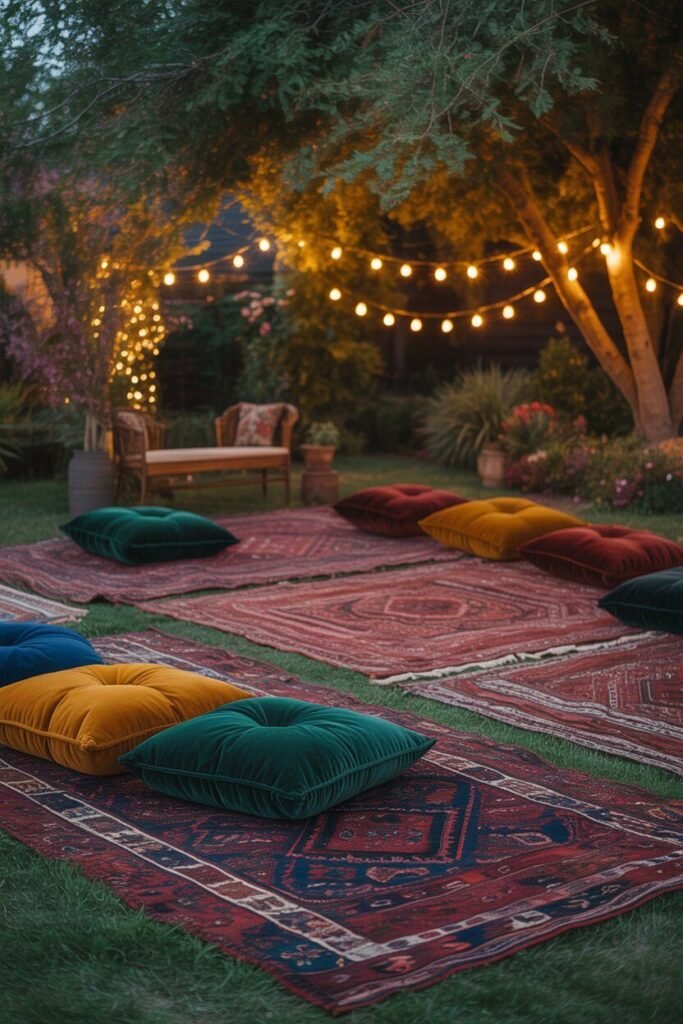 Different colorful boho outdoor garden ideas for night 4  boho garden night seating area