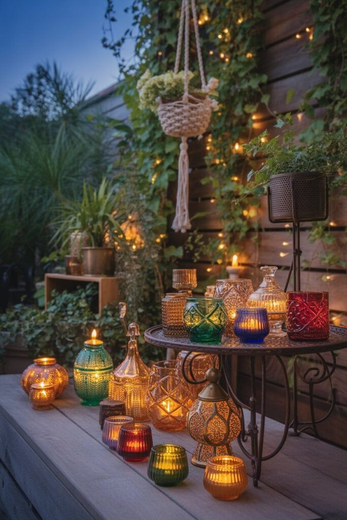 Different colorful boho outdoor garden ideas for night 14 colorful candles boho night garden