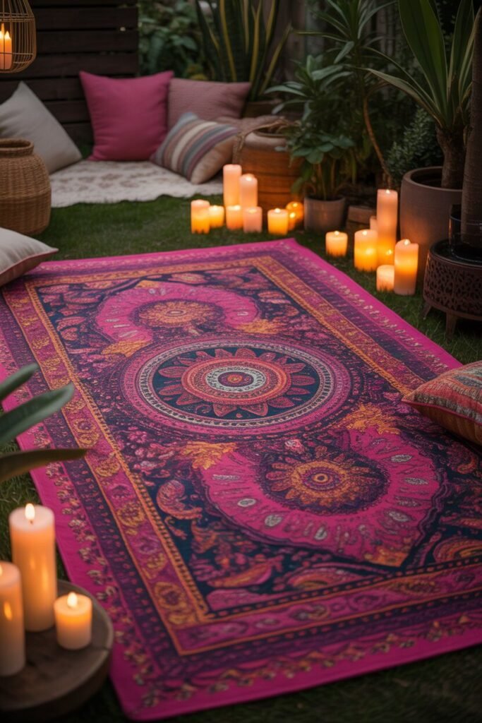 Bohemian outdoor garden ideas for night 5 bold boho rug in outdoor garden