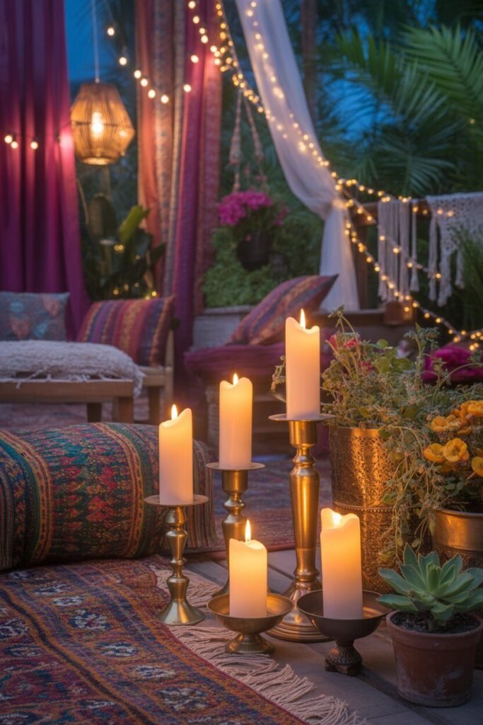 Bohemian outdoor garden ideas for night 6 candlelight fairy lights bohemian garden