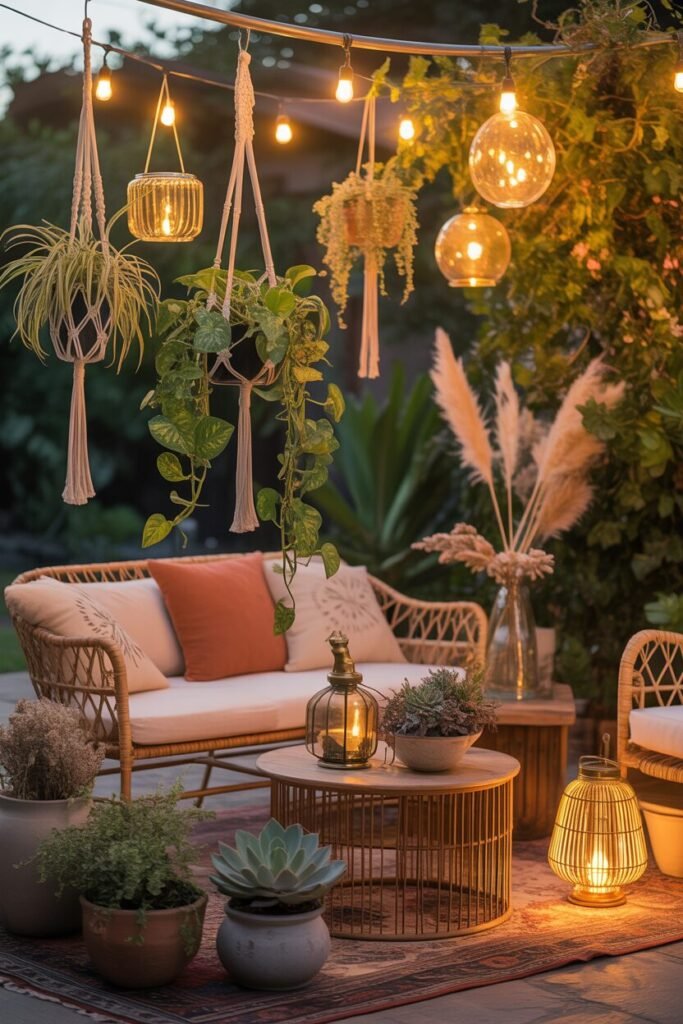 Bohemian outdoor garden ideas for night 9 warm golden lighting bohemian garden