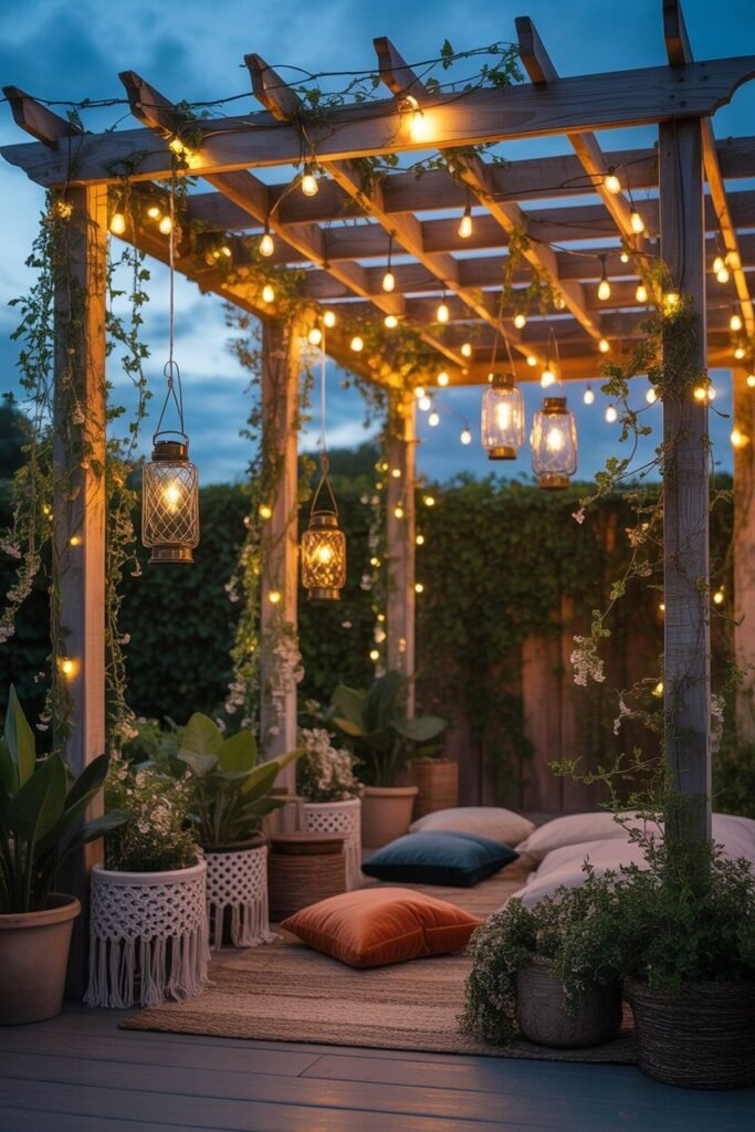 Bohemian outdoor garden ideas for night 12 pergola bohemian garden night lighting