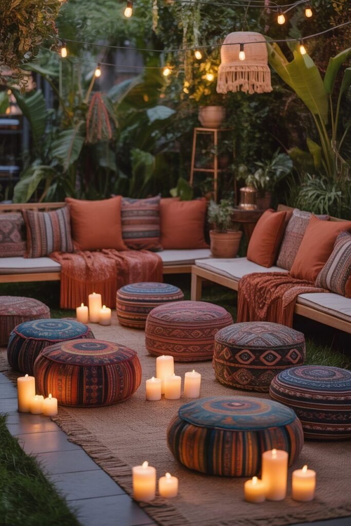 Bohemian outdoor garden ideas for night 14 patterned poufs bohemian outdoor garden