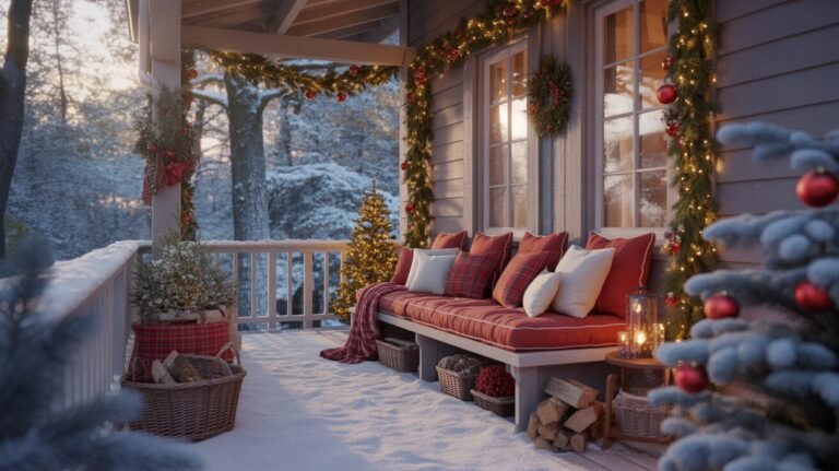 a cozy winter porch beautifully decorated for Christmas 22 a cozy winter porch beautifully decorated for Christmas