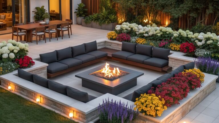 Modern backyard with sunken lounge and fire pit 1 Modern backyard with sunken lounge and fire pit