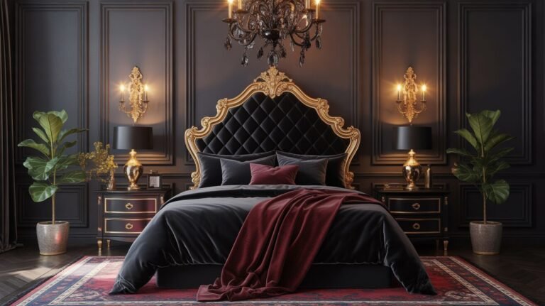 Luxury dark feminine aesthetic bedroom