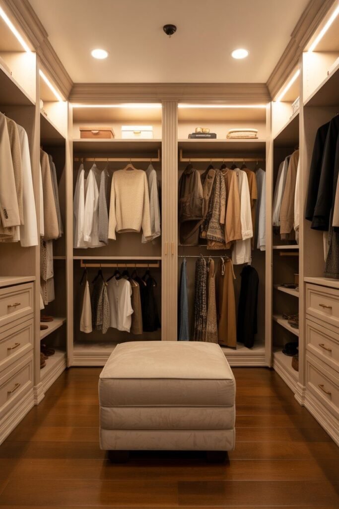 Luxury white walk-in closet design 7 beige accents luxury white closet