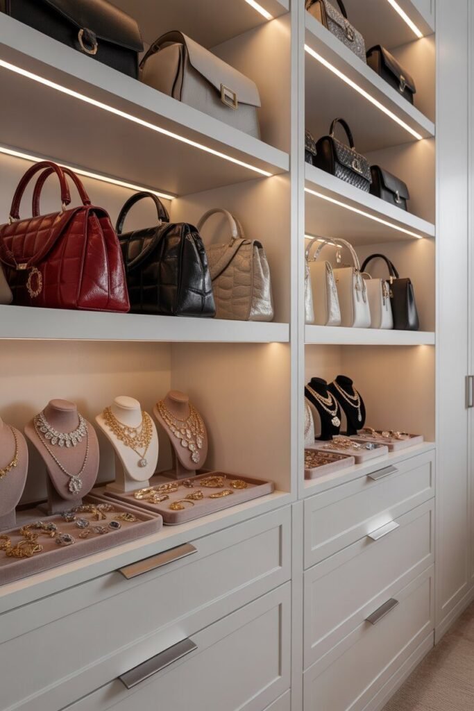 Luxury white walk-in closet design 11 accessories display luxury white closet
