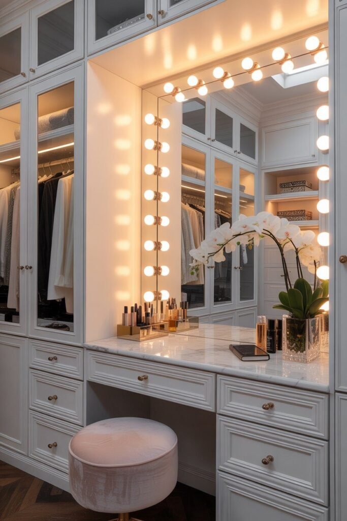 Luxury white walk-in closet design 12 vanity area luxury white closet