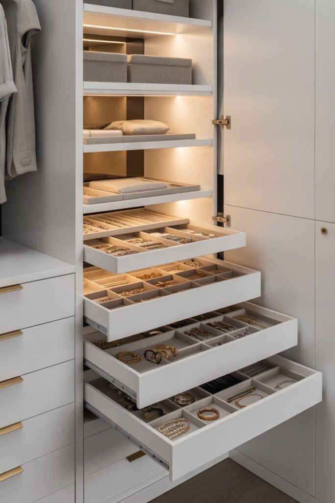 Luxury white walk-in closet design 18 smart storage luxury white closet