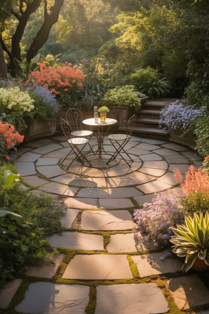 circular Celtic mystical garden nook