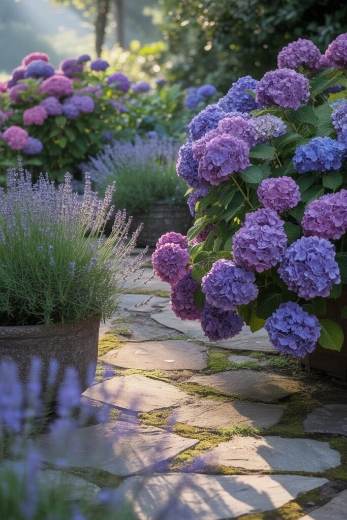 purple flowers mystical garden nook