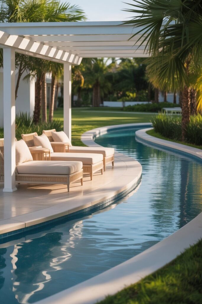 affordable backyard lazy river pool shade area