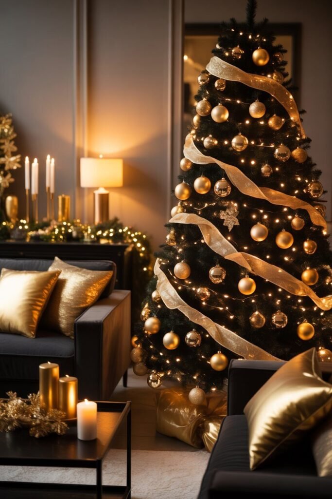 Black Christmas living room gold decor