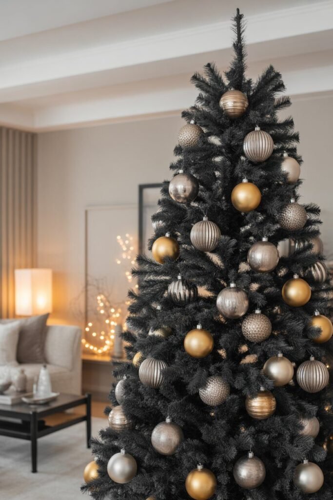 Black Christmas living room tree