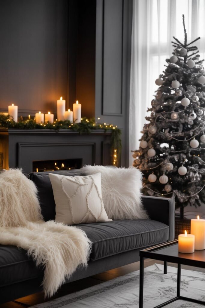 Black and white Christmas living room