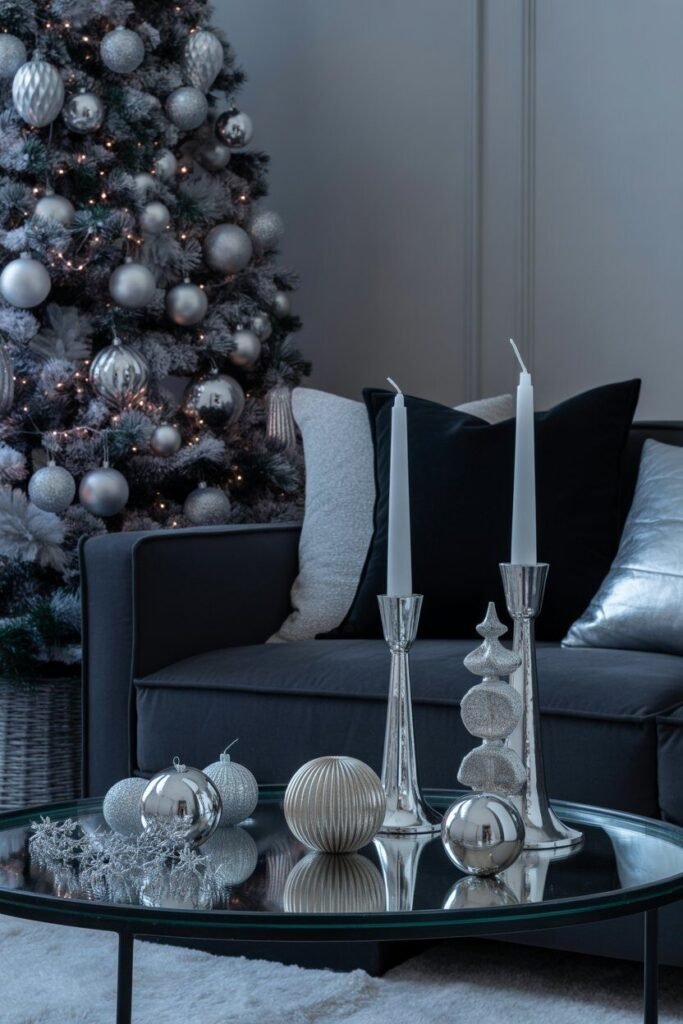 Black silver Christmas living room