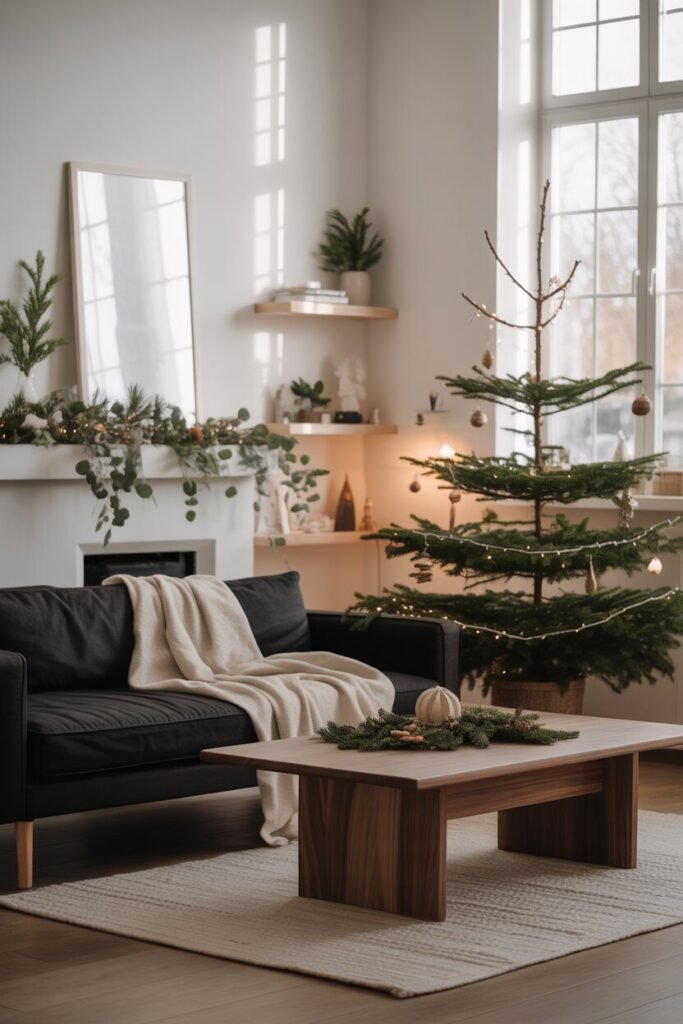 Scandinavian black Christmas living room