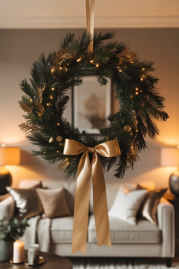  Black wreath Christmas living room