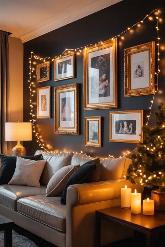 Black accent wall Christmas decor