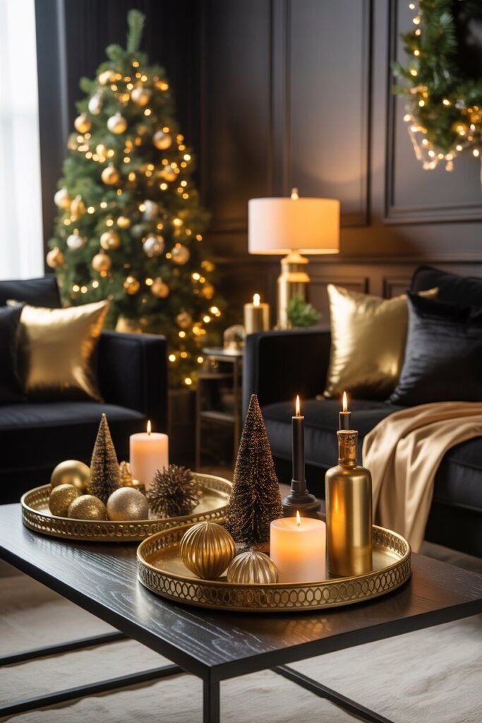 Metallic accents black Christmas decor