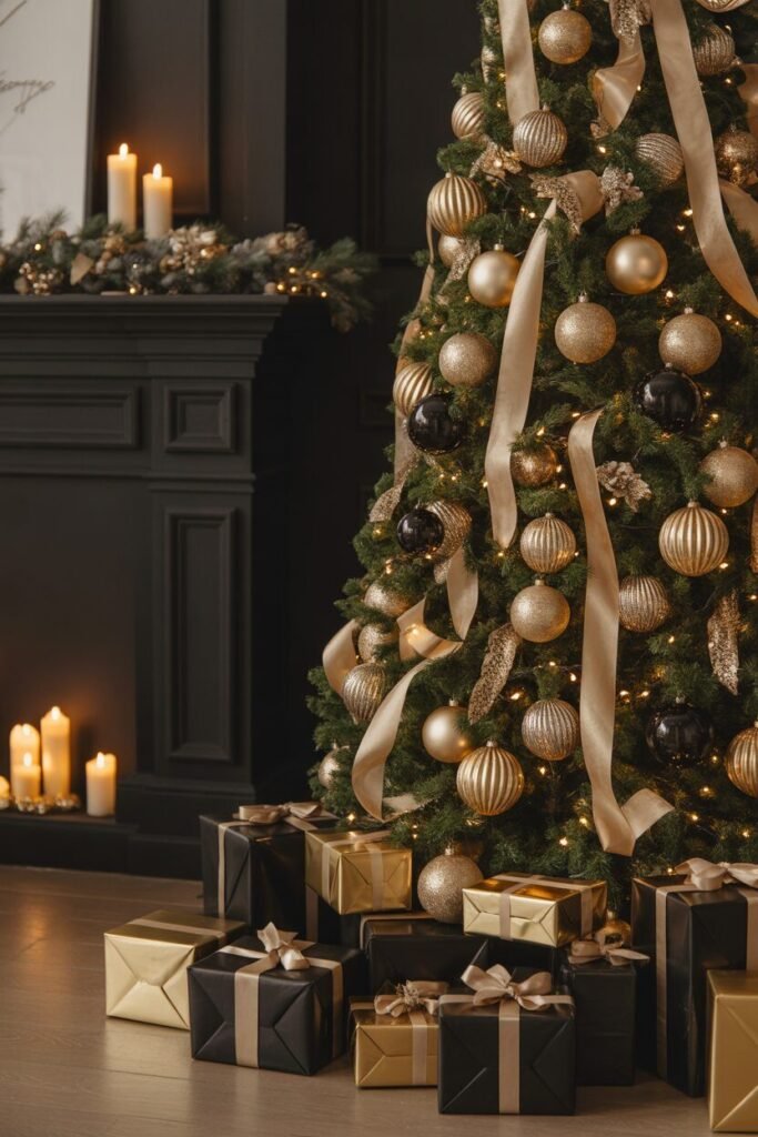 Black champagne Christmas living room
