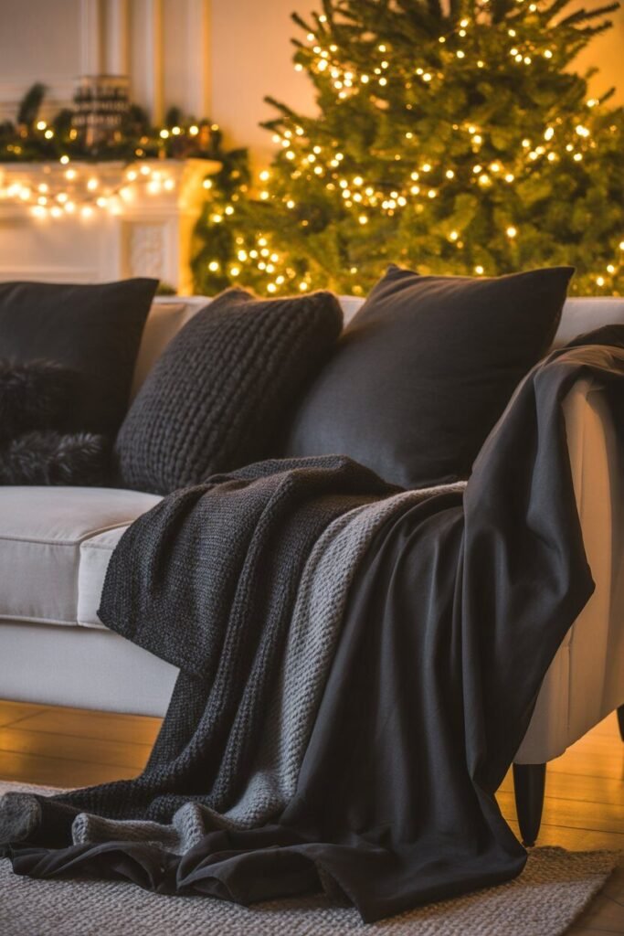Cozy black Christmas living room