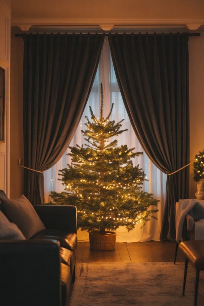 Black curtains Christmas living room